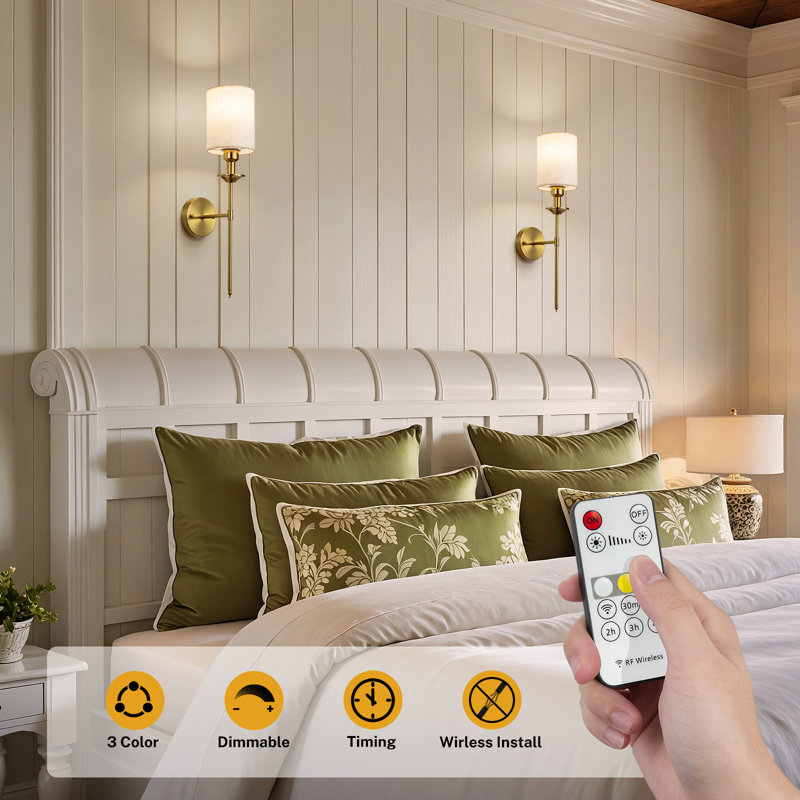 Battery Operated Wall Sconce, Rechargeable Wall Sconces Set Of 2 Battery Powered Wall Sconces With Remote Battery Powered Wall Lights Dimmable 3 Colors Sconces Wall Decor Lamp For Bedroom Living Room