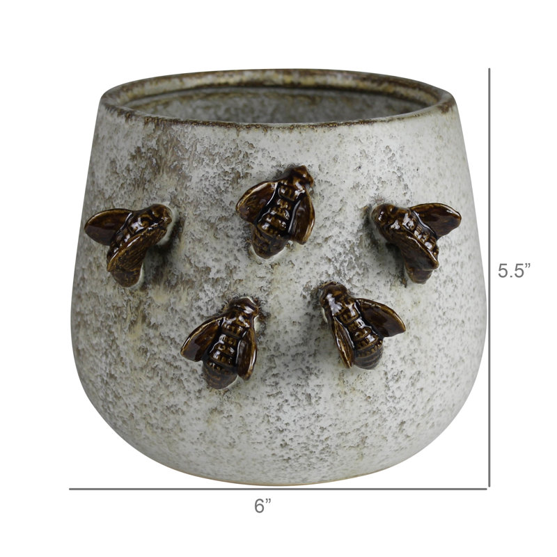 Cachepot avec 5 abeilles - 4 po, céramique
