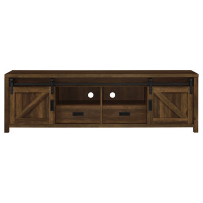 Dark Pine Finish 2-Door Engineered Wood Tv Stand For 70 - 79 Inch Tvs, Combining Style And Storage Efficiency With Finish, Two Drawers, Sliding Doors Lounge