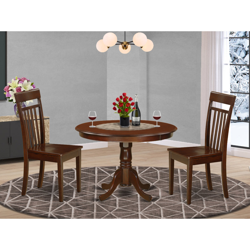 5 Piece Dining Room Table Set Includes a Round Dining Table with Pedestal and 4 Wood Seat Chairs, Mahogany, Mahogany