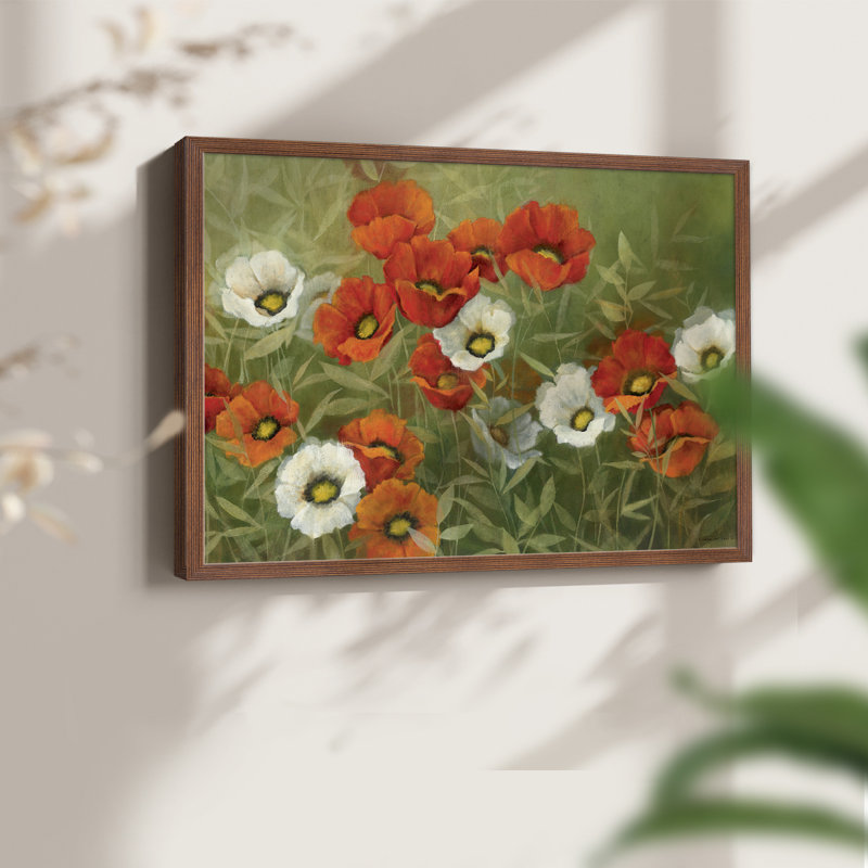 Symphonie de coquelicot - reproduction encadrée, H 11 po x l 14 po, Noyer