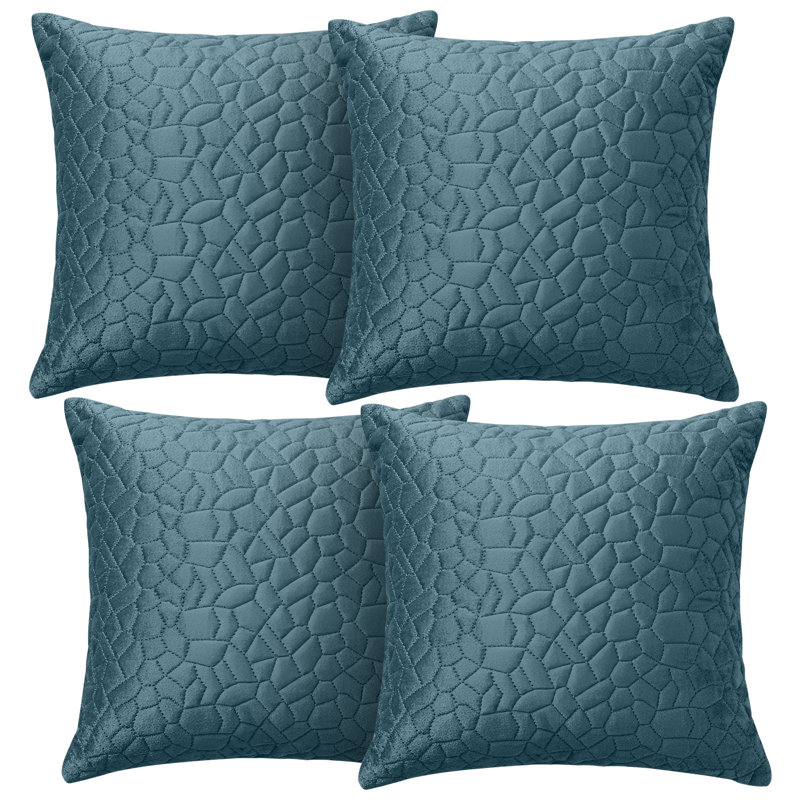 Aspire Homeware Geometric Square Velvet Cushion Covers, Teal, Pack of 4