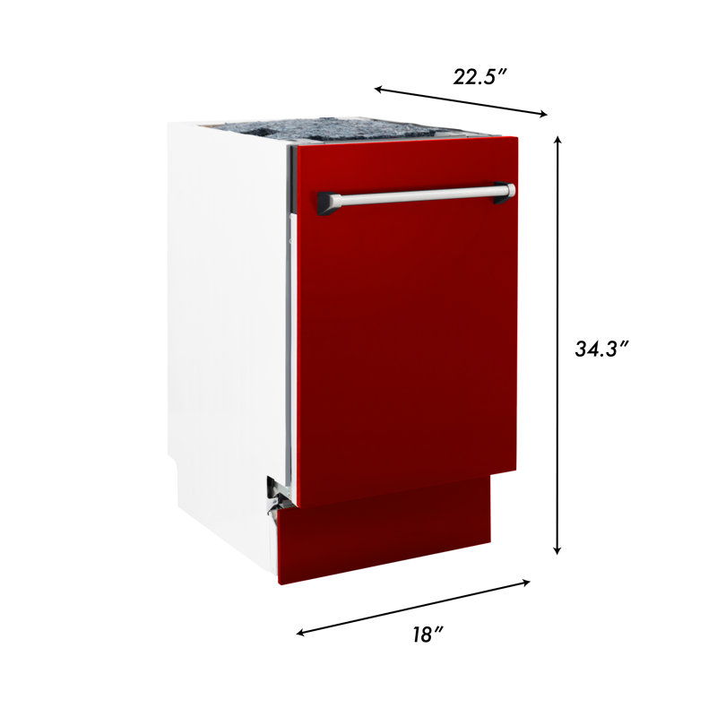ZLINE 18" Tallac Series 3rd Rack Top Control Dishwasher with Stainless Steel Tub, 51dBa, Red Gloss