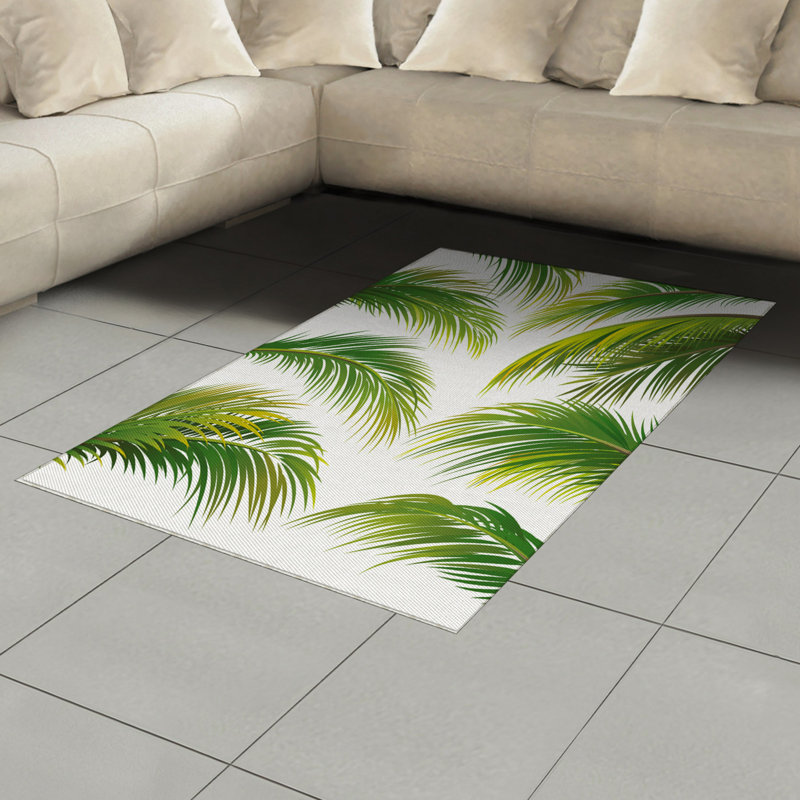 Palm Leaf High Density Long Fiber Poly Threads Decorative Area Rug Carpet, Rectangle 4' x 5'8"