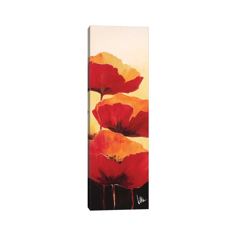 Three Red Poppies I 1 Piece Wrapped Canvas Panoramic Wall Art, 30.48 cm H x 91.44 cm W x 1.91 cm D