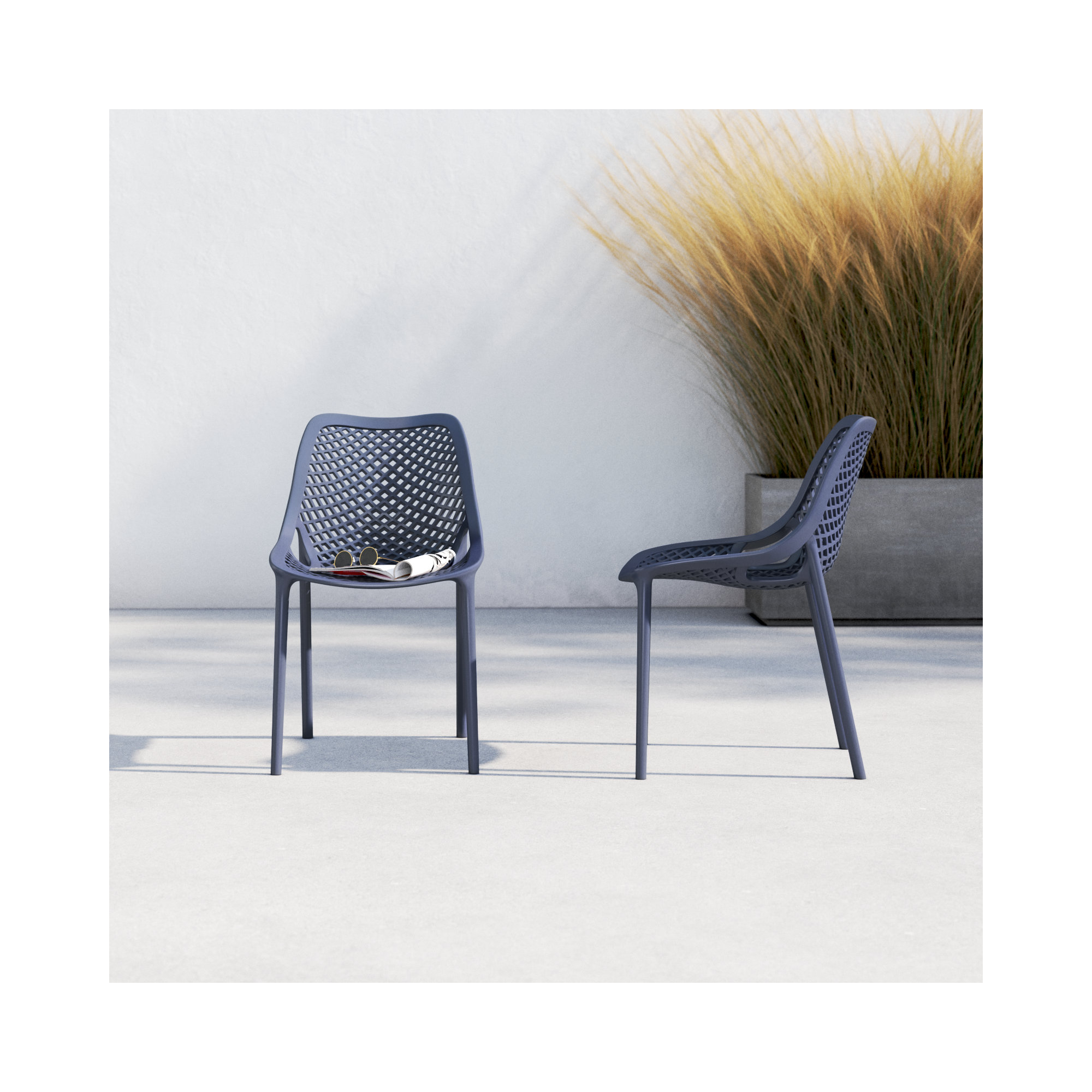 Farrah Outdoor Stacking Dining Side Chair, Dark Gray