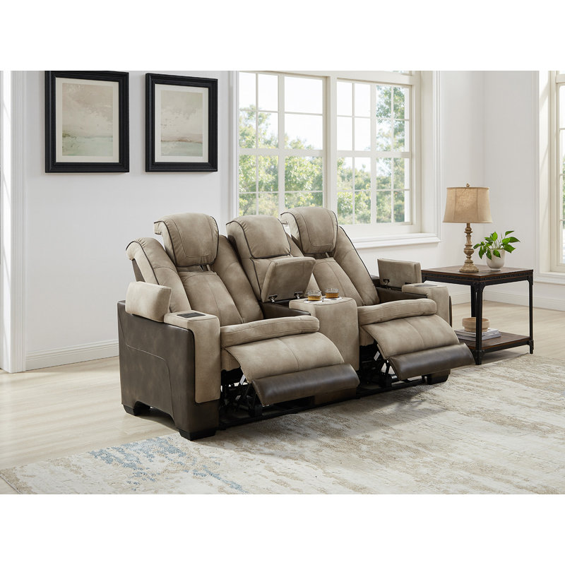 75.5''Wide Breathable Leather Square Arms Power Reclining Loveseat With Storage Console And Wireless Charger, Brown