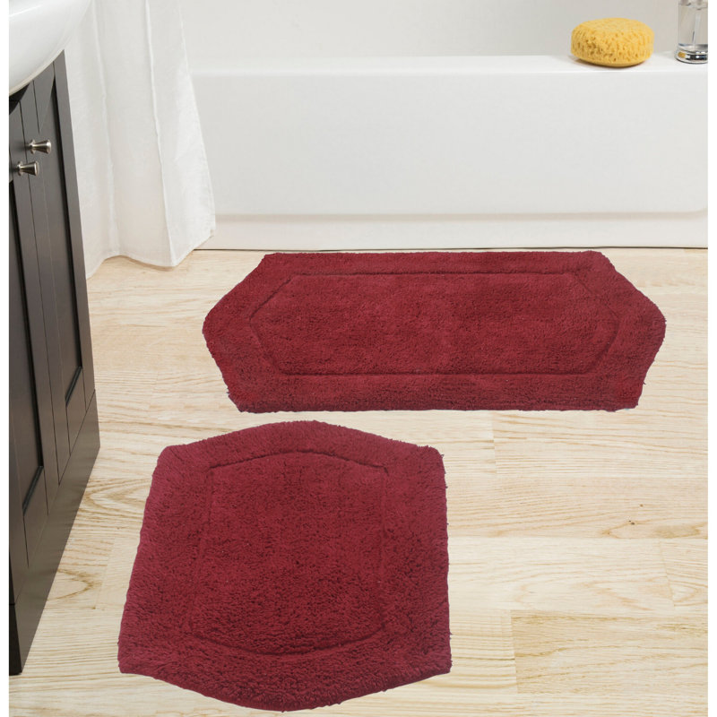 Morissette 2 Pcs Bath Rug Set (17"x24", 21"x34"), Red