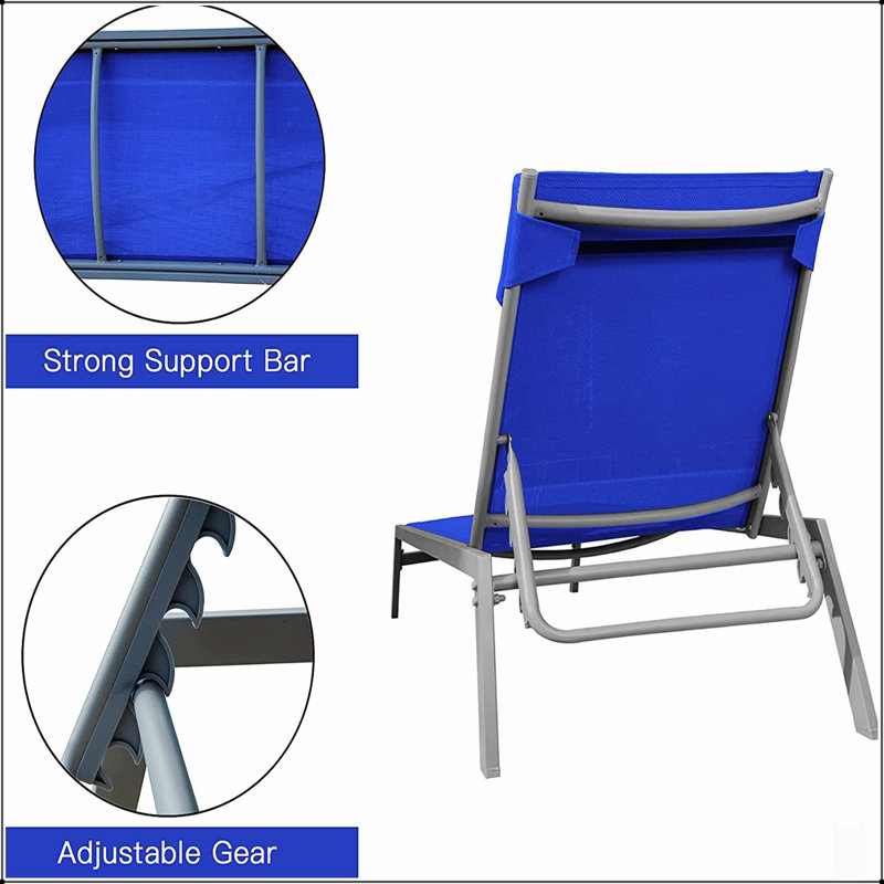 Patio Chaise Lounge Set With 3 Adjustable Backrest Pool Chairs, Water-Proof And UV-Resistant For Outdoor Relaxation, Blue