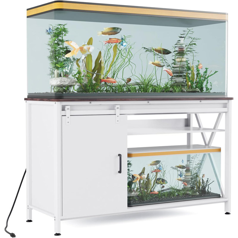 Support d'aquarium pour aquarium, table de support d'aquarium avec prise de courant pour aquarium, armoire à poissons en métal avec rangement