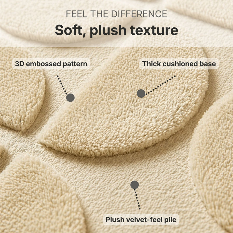 Ensemble de tapis de salle de bain en mousse viscoélastique 3 pièces Demi-Lune, Crème