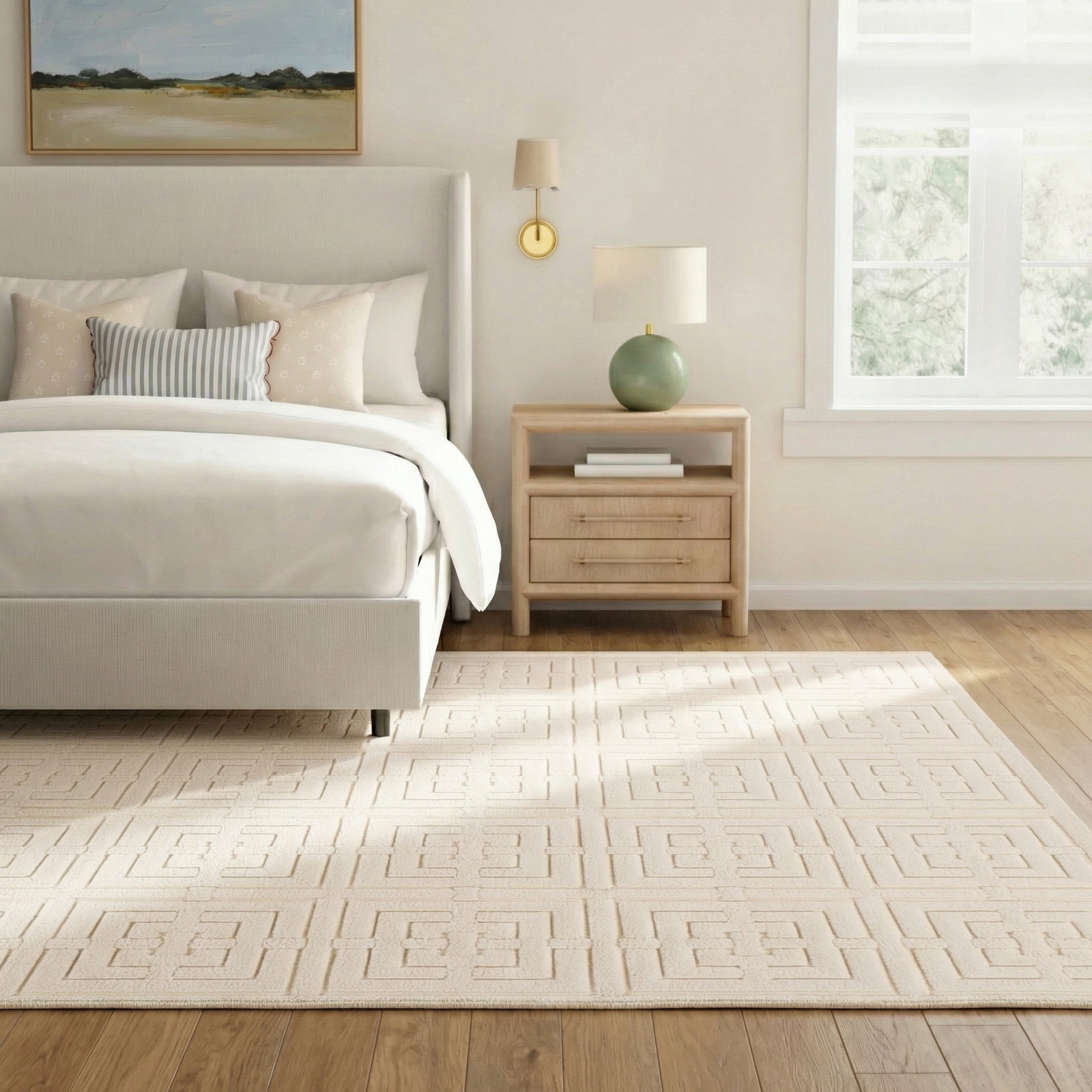 Hira Cream Geometric Rug, Rectangle 9'2" x 11'9"