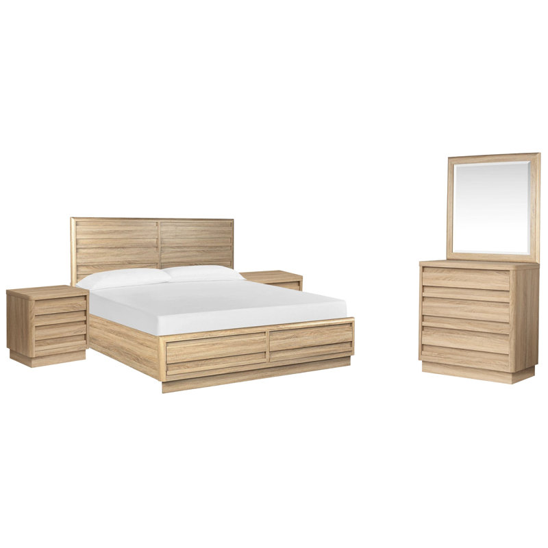 Très grand lit de rangement avec tables de chevet et commode simple avec miroir Portrait Headen, Très grand