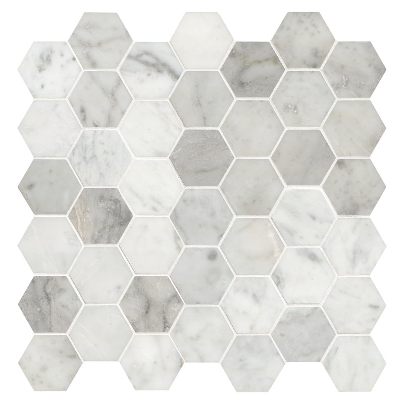 Carrara White Hexagon 12 in. x 12 in. Honed Marble Mosaic Floor and Wall Tile