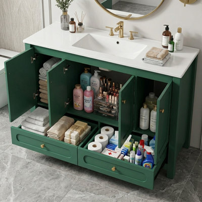 48'' Single Bathroom Vanity with Sink Top, 4 Soft-Close Doors & 2 Drawers, Modern Storage Cabinet for Bathroom, Green