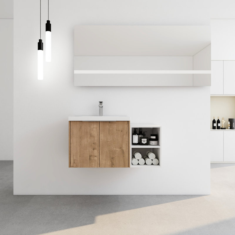 Meuble-lavabo de 36 po avec lavabo, fixation murale, porte à fermeture en douceur, lavabo moderne avec beaucoup d'options de rangement