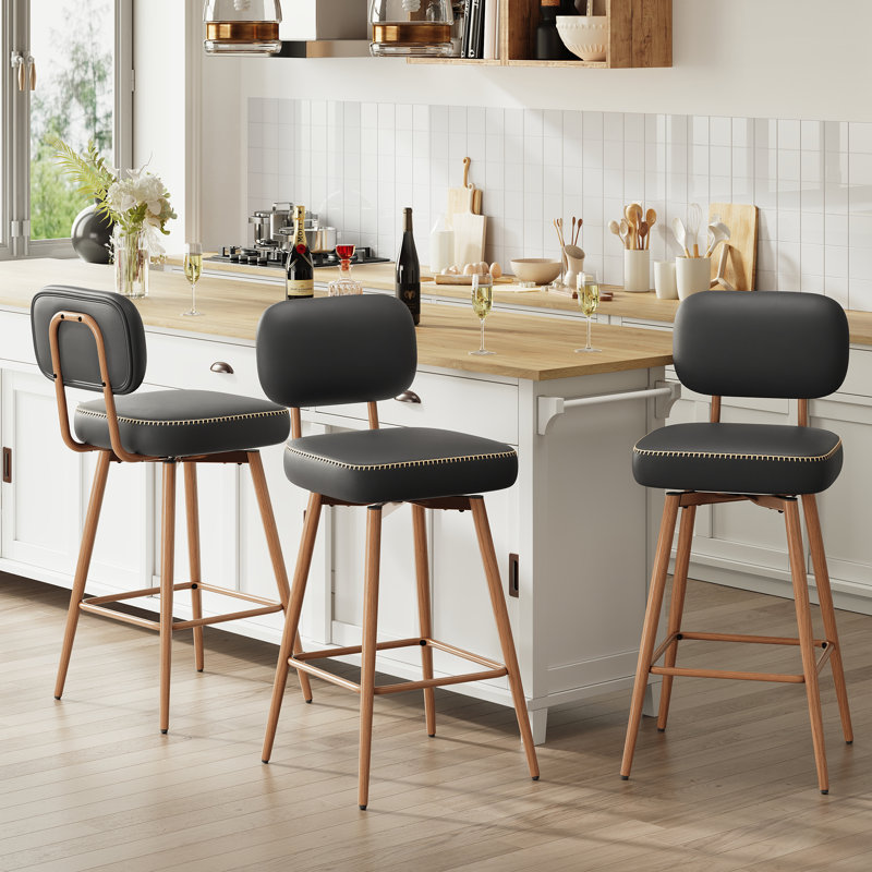 Modern Swivel Upholstered Counter Stools with Metal Frame, Black