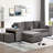 104.5" L-Shape Reversible Sectional With Sleeper And Chaise Storage, Charcoal 3 Seat Bed Storage 2 Stools, Linen Fabric, Color Scheme-367294650