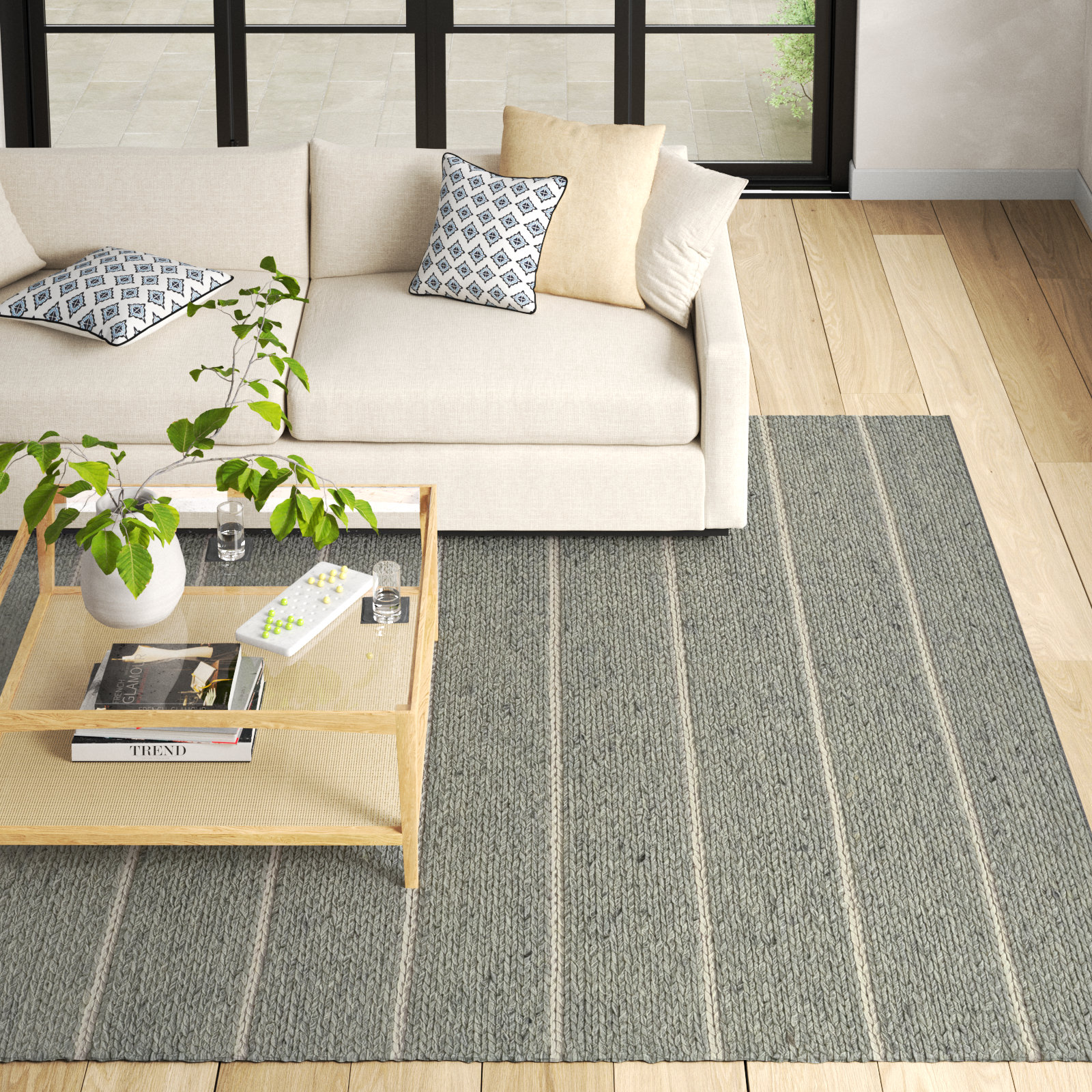 Lemington Gray Beige Hand-Braided Striped Rug, 9" W x 12" L