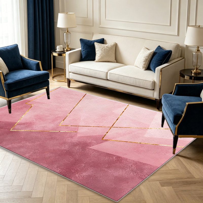 Modern Gold Pink area rugs for Living Room, Soft and Comfortable, Suitable for all seasons, easy to maintain, machine washable Indoor floor mat, Under Table Farmhouse suitable for Bedroom, Dining Room, Study,  Balcony, Home Decor Patio