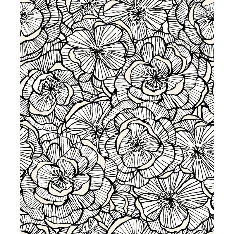  Papier peint non tissé à motif floral Alejandra Designs, Ivoire/noir