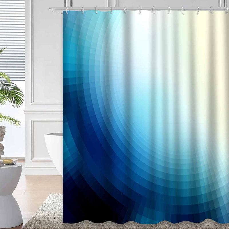 Rideau de douche carré bleu marine à motif géométrique avec 12 crochets, L 72 po x l 84 po
