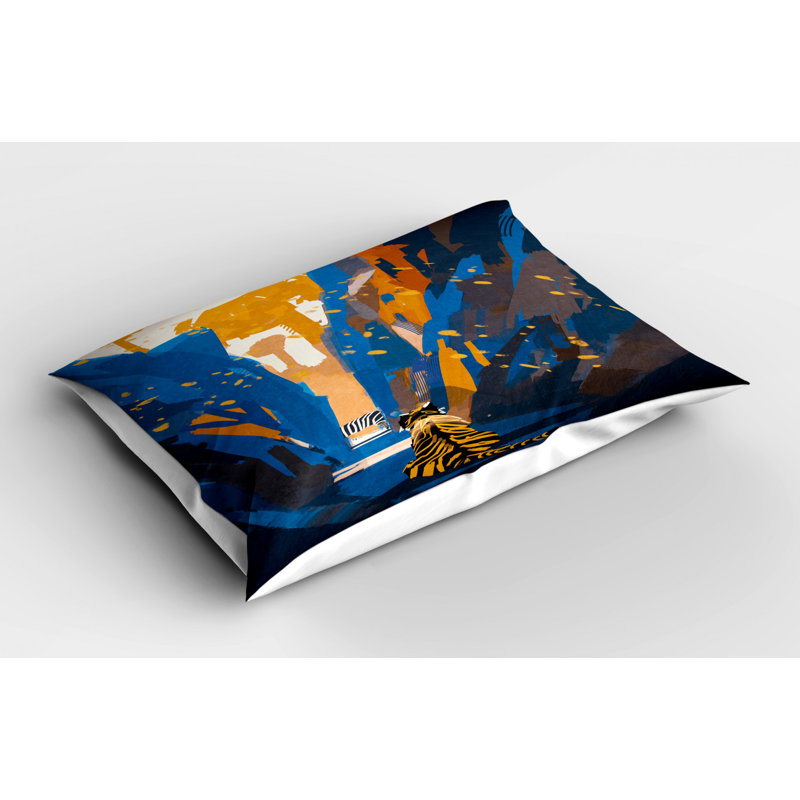 Taie décorative en microfibre de polyester bleu / brun / jaune, Simple