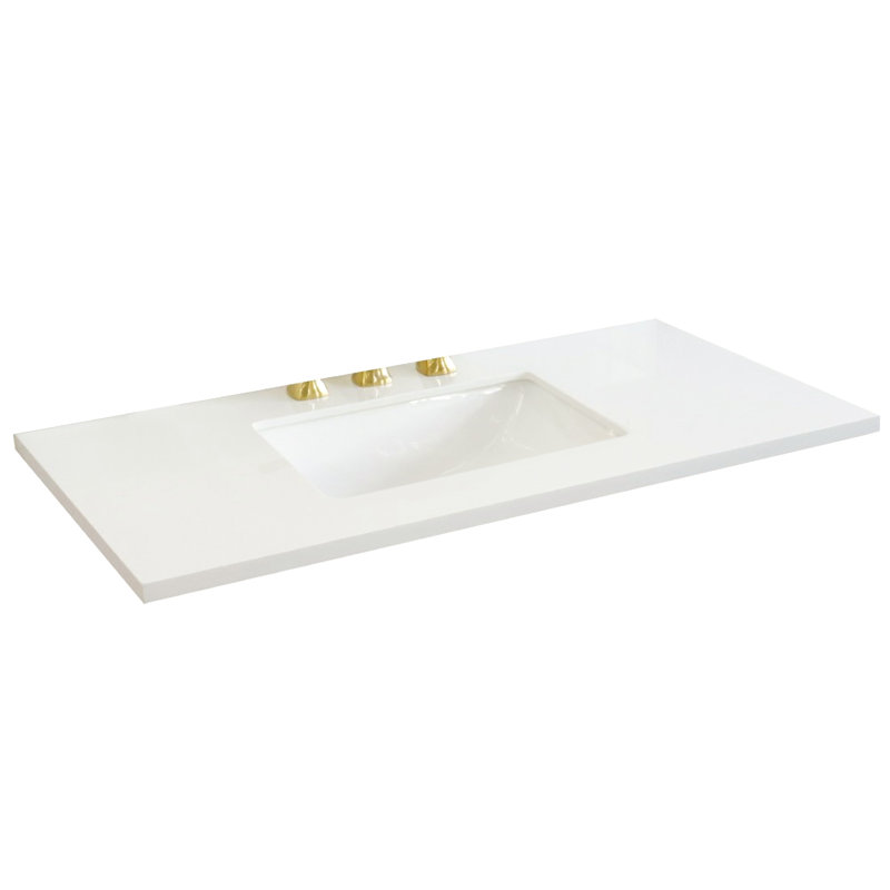 Comptoir en quartz blanc 43 po avec lavabo central rectangulaire en céramique blanche