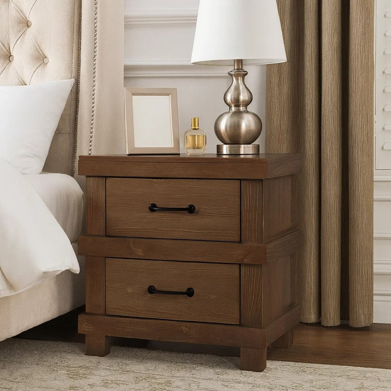 Khari Wooden Nightstand with Drawers Metal Handles