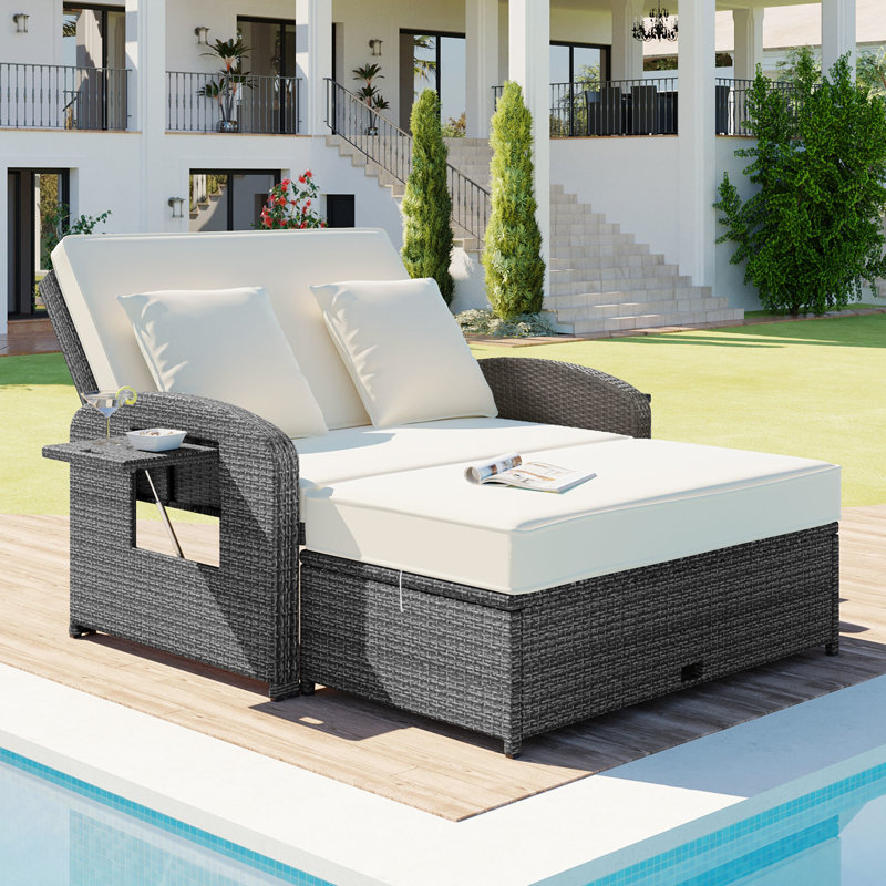 Pe Double Chaise, 2, Adjustable Back, Cushions With Heavy-duty And All-weather Fabric 2 Reclining Daybed, 3-height Protective Covers