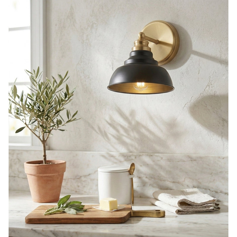 Myesia 8 in. Matte Black and Brass 1-Light Sconce