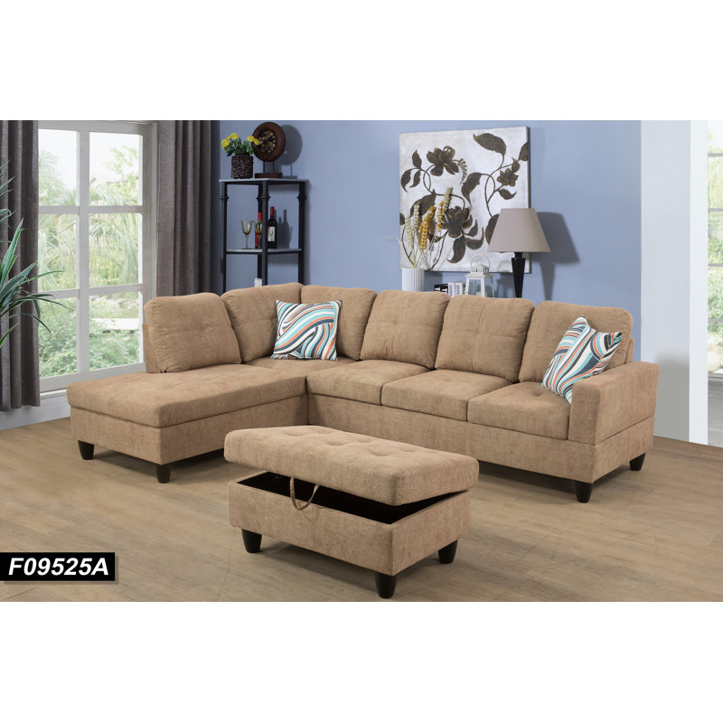 Asenath Upholstered Sectional, Left Hand Facing, Walnut Linen Blend