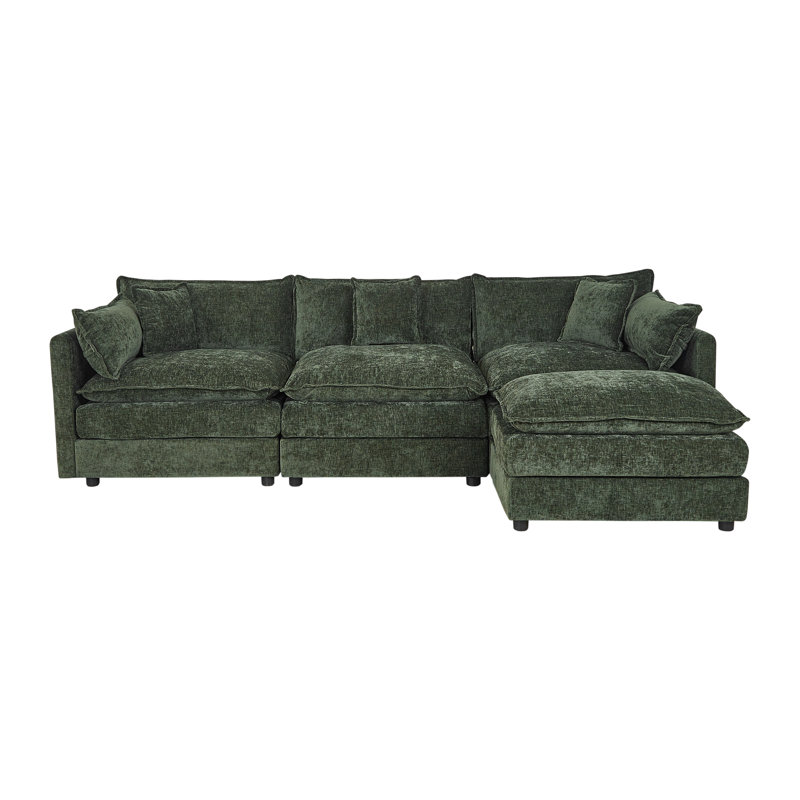 Canapé-lit en chenille moderne avec repose-pieds, H 33,85 po x l 112,2 po x P 35,82 po, Chenille verte
