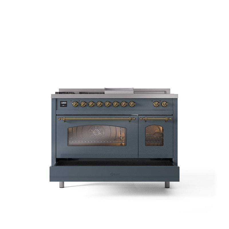 ILVE Nostalgie II 48 Dual Fuel Range, Blue/Gray/Brass, Natural Gas