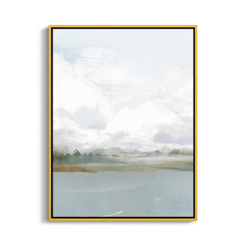 All Shore Watercolor Canvas Painting Print with Wood Floater Frame , 41.5" H x 31.5" W, Gold