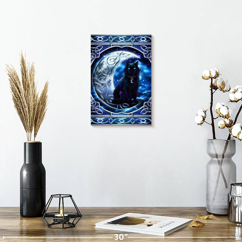 Brampt Black Cat Crescent Moon, 12" H x 8" W