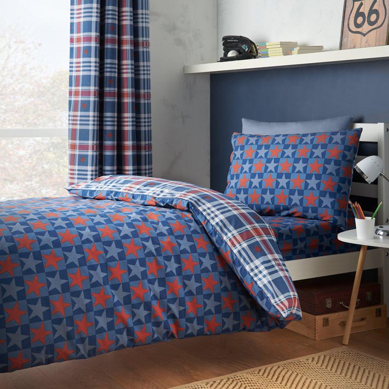 Stars And Check Reversible Duvet Cover Set, Double