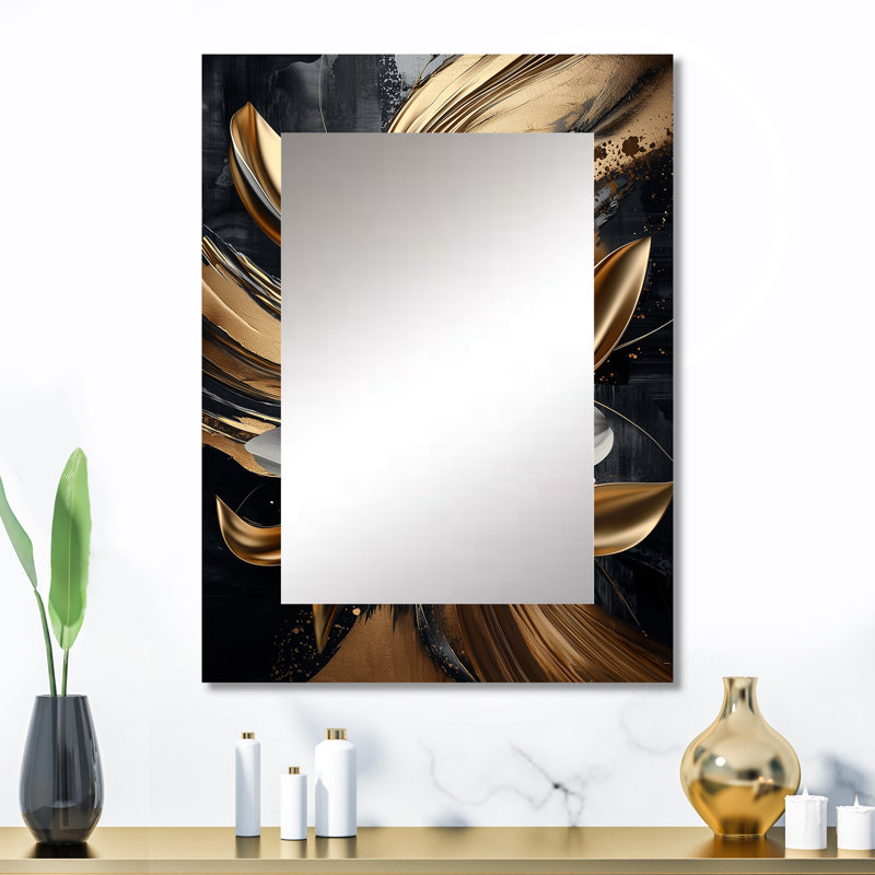 Golden Dahlia Petal I géométrique I - miroir décoratif floral sur métal, 32 po x 24 po
