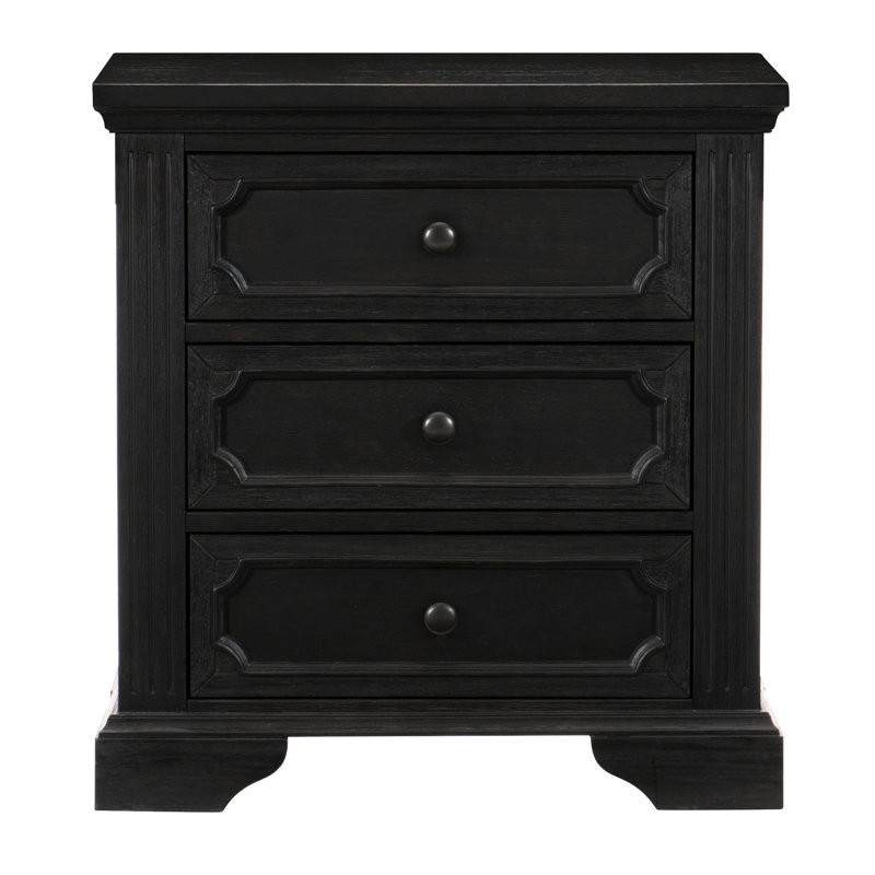 Table de chevet pour chambre à coucher avec 3 tiroirs de style rustique, anthracite et tiroirs