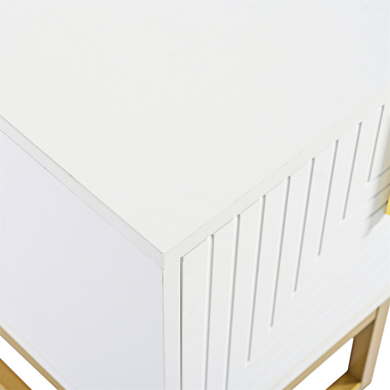 Meuble télé avec console et armoires réglables, Blanc / Doré