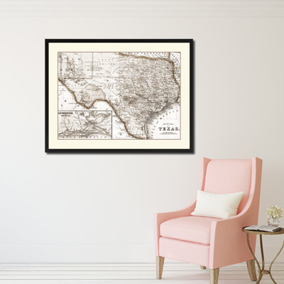 Texas, carte sépia vintage, impression sur toile, 28 x 37
