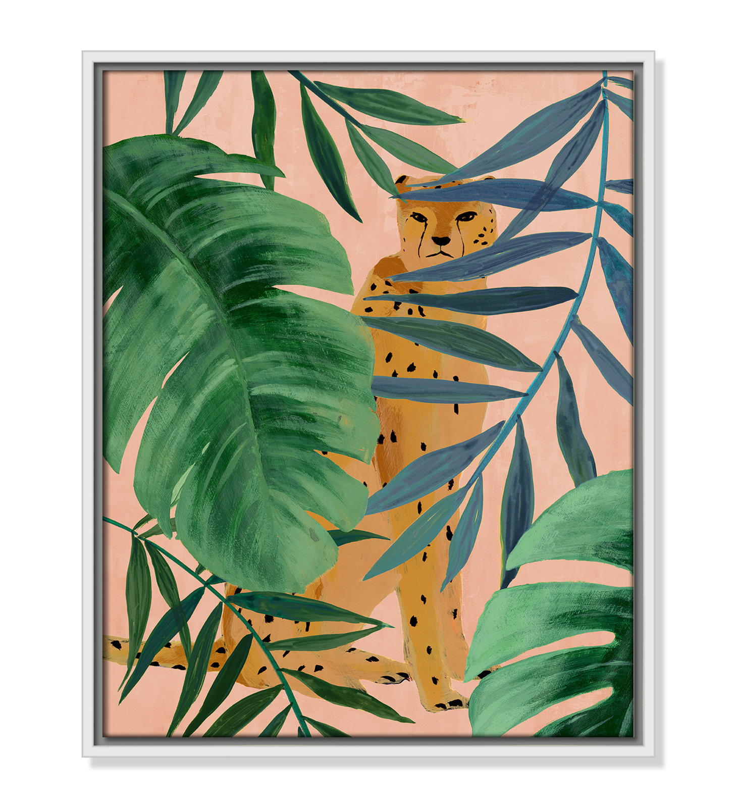Allie "Silent Jungle" Painting by Isabelle Z, 21.5" H x 17.5" W x 2" D, White Framed Canvas