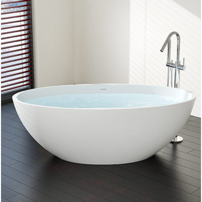 Badeloft 59" x 29.5" Freestanding Soaking Stone Resin Bathtub with Overflow and Drain BW-04-L-M in Matte White
