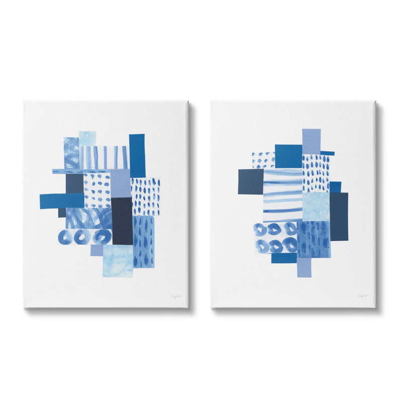 Motifs géométriques abstraits bleus carrés géométriques, Toile tendue, H 30 po x l 24 po