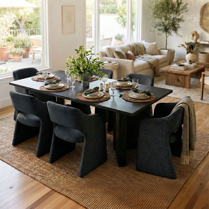 19" Seat Height Upholstered Dining Armchair, Black