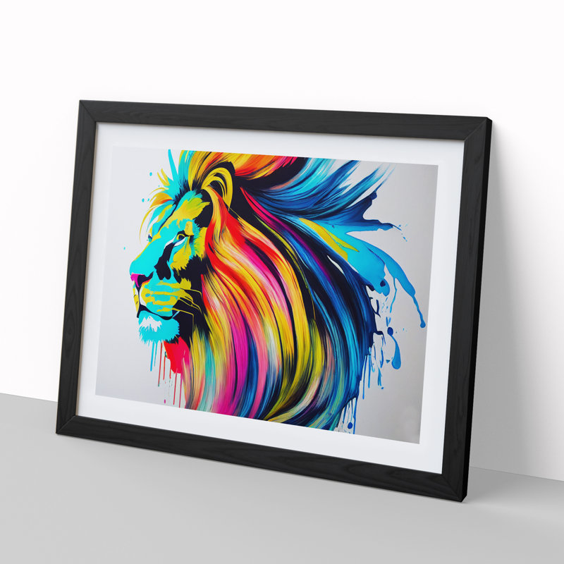 XH1022-9573X Vibrant Lion Abstract - Single Picture Frame Painting, 46cm H x 64cm W x 2cm D, Black