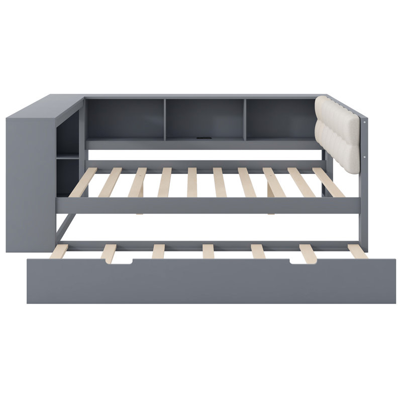 Daybed With Trundle And Charging Station, Full/Double, Gray