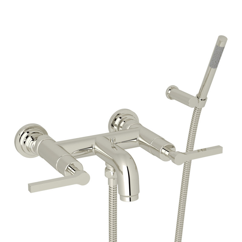Lombardia Exposed Wall Mount Tub Filler, Polished Nickel, Lever Handle
