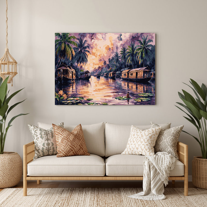 Art mural mauve avec villes, Kerala, Inde, H 144 po x l 216 po x P 0,05 po
