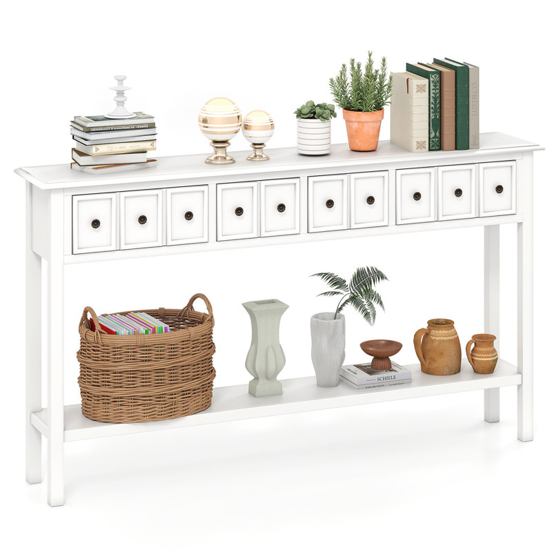  60'' Long Narrow Console Table w/4 Drawers & Open Storage Shelf Anti-Tip Kit White, White